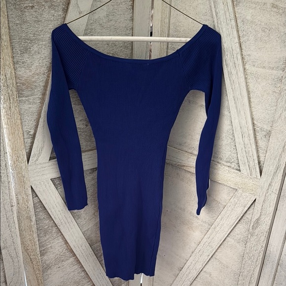 Blue Ribbed Bodicon Dress - Picture 4 of 6